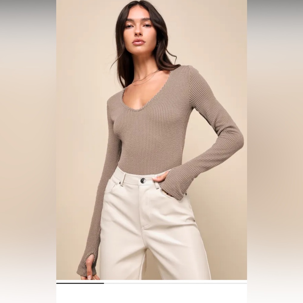 Lulus Signature Stunner Taupe Textured Ribbed Knit Long Sleeve Top